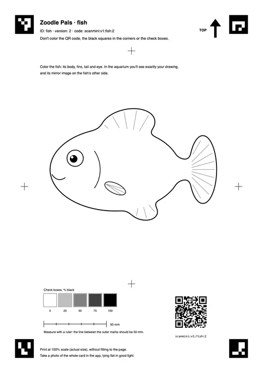 The fish coloring card from the app